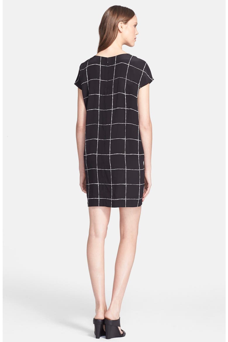 Windowpane Shift Dress, Alternate, color, BLACK/ OFF WHITE
