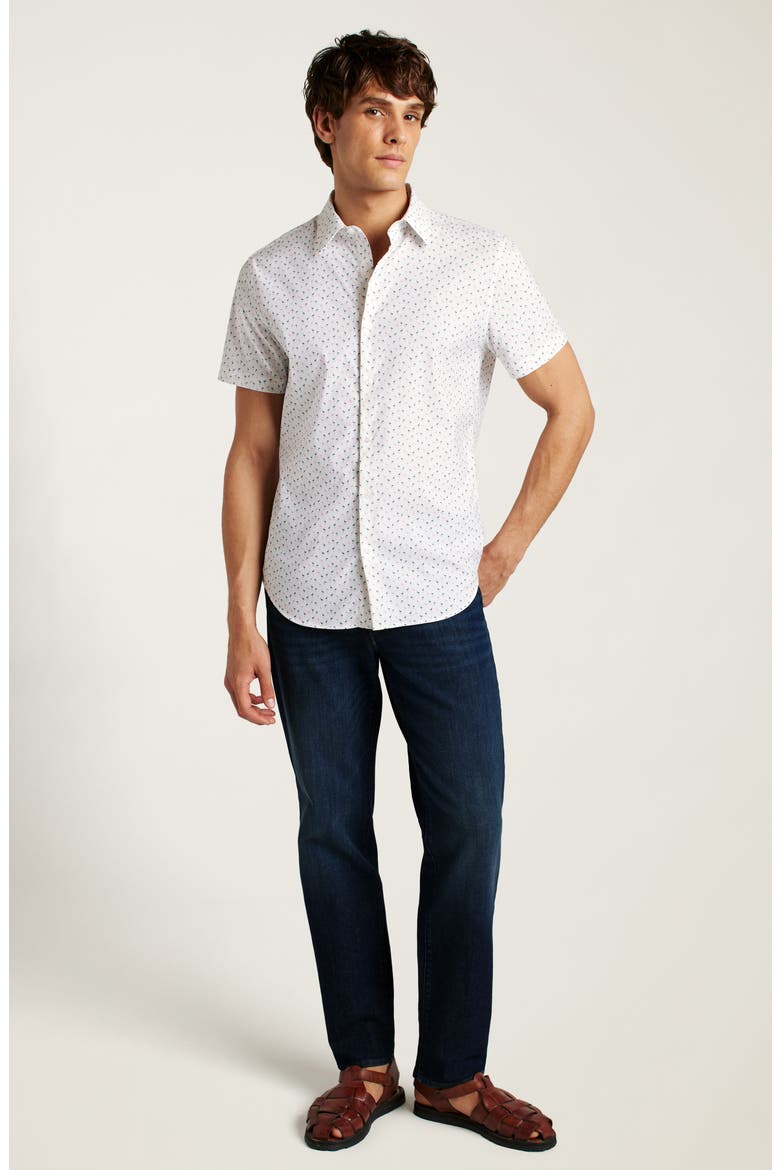 Flamingo Print Short Sleeve Performance Button-Up Shirt, Alternate, color, PHIL FLAMINGO C33