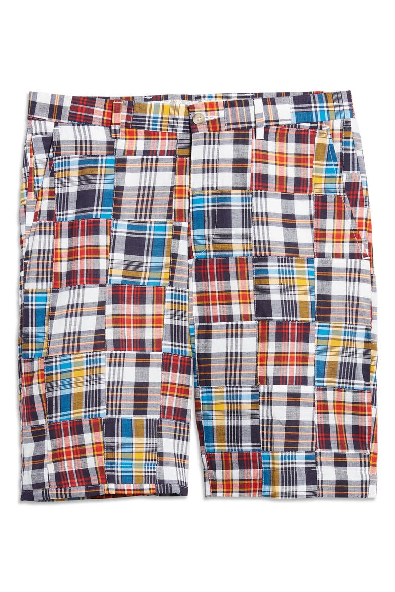 Patchwork Madras Flat Front Shorts, Alternate, color, BLUE
