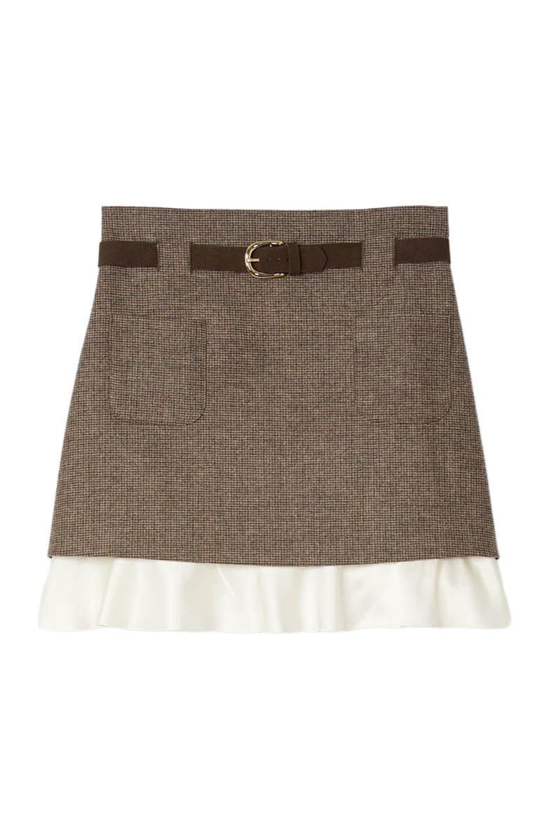SANDRO Mini skirt with frill and belt, Alternate, color, Brown