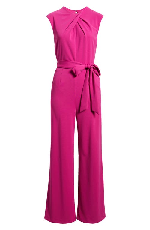 Tahari Asl Cross Neck Sleeveless Scuba Crepe Jumpsuit In Wild Berry