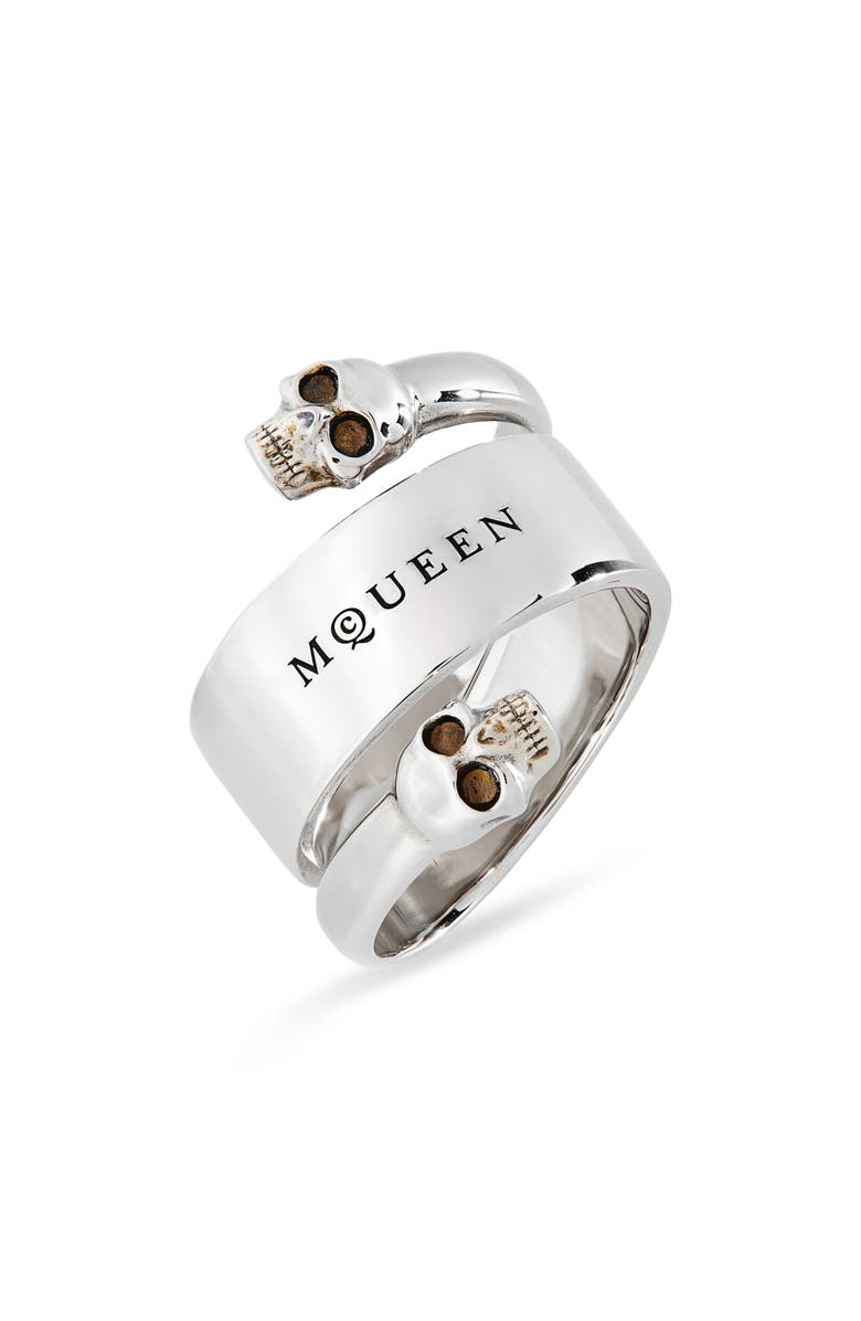 McQueen Twin Skull Ring, Main, color, Mcq0911sil.v.b Antil