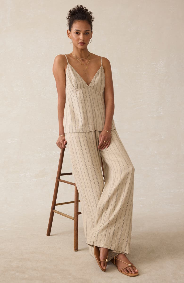 Faherty Riviera Stripe Linen Blend Camisole, Alternate, color, Driftwood Stripe