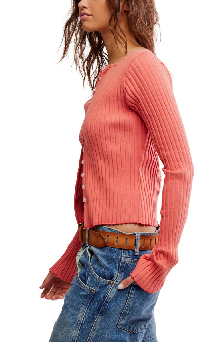 Free People Tilly Rib Long Sleeve Button-Up Top, Alternate, color, Crabapple