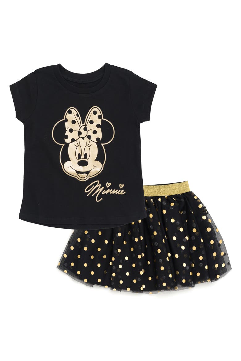 Minnie Mouse 2-Piece T-Shirt and Tutu Skirt Set, Main, color, Minnie Black Gold