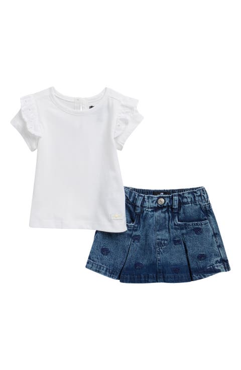Ruffle Sleeve T-Shirt & Bow Print Skort Set (Baby)
