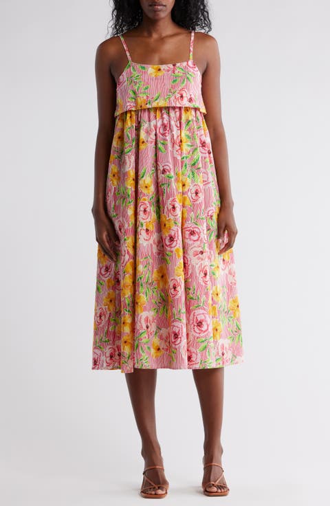 Barbuda Floral Print Sleeveless Midi Dress