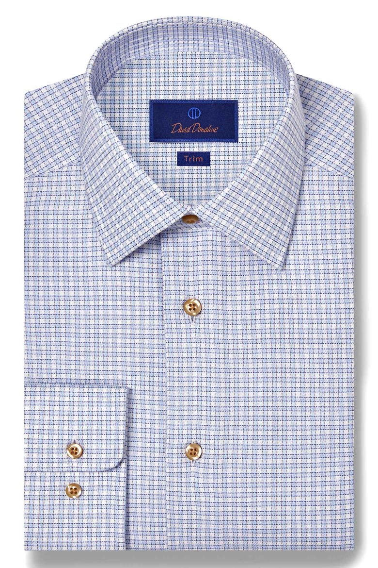Regular Fit Check Print Cotton Dress Shirt, Main, color, SKY/ CHOCOLATE