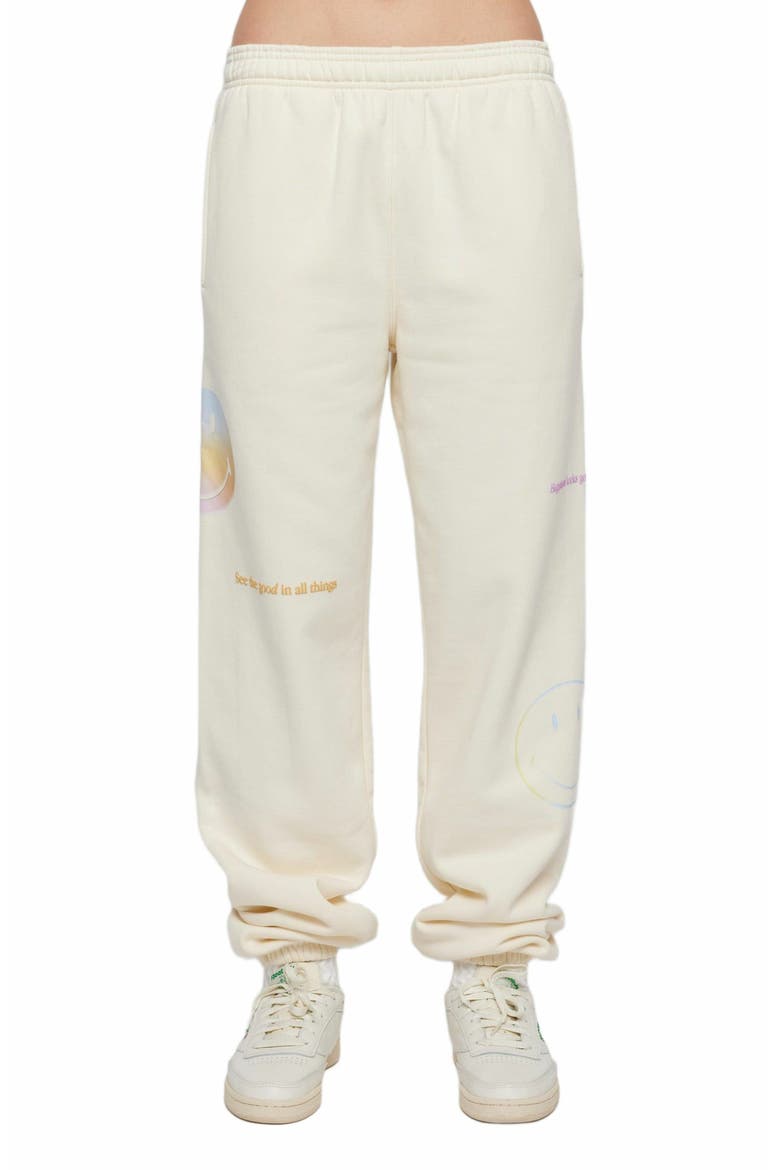 Smiley Radiate Happiness Sweatpants, Alternate, color, BONE