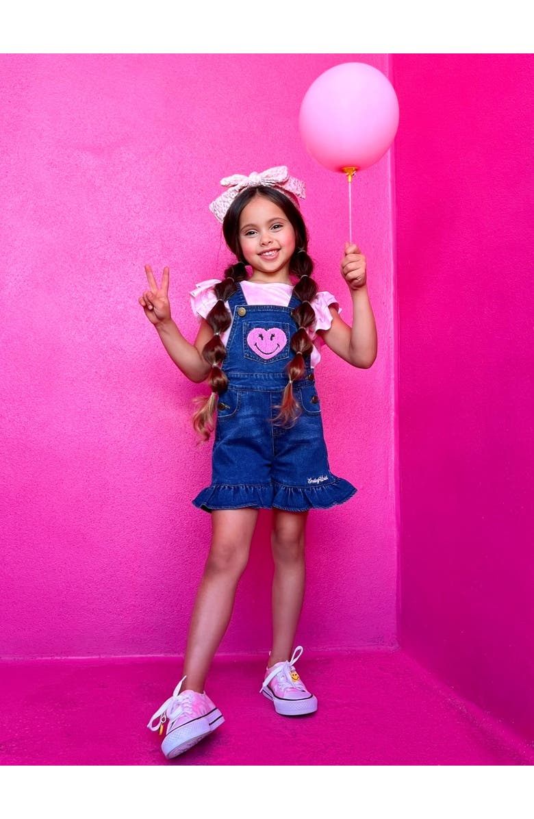 Mia Belle Girls Girls SmileyWorld  Happy Heart Denim Shortall Set, Alternate, color, Pink