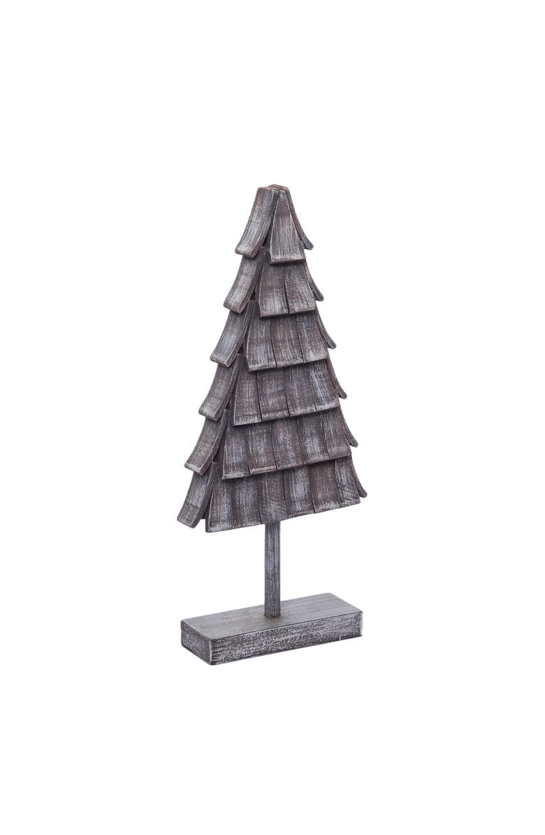 Transpac Gray Wood Christmas Layered Tree Decorative Tabletop Sculpture, Alternate, color, Grey