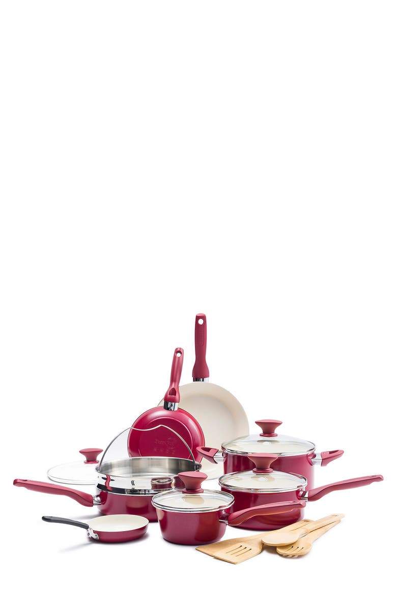GreenPan Rio Healthy Ceramic Nonstick 16-Piece Red Cookware Set, Main, color, 