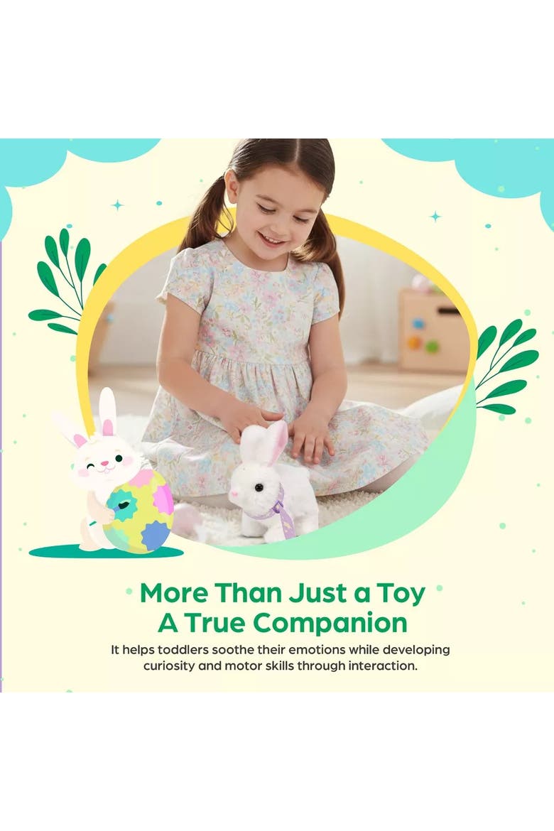 Interactive Easter Plush Bunny Toy Set with Spinner Egg, Alternate, color, White