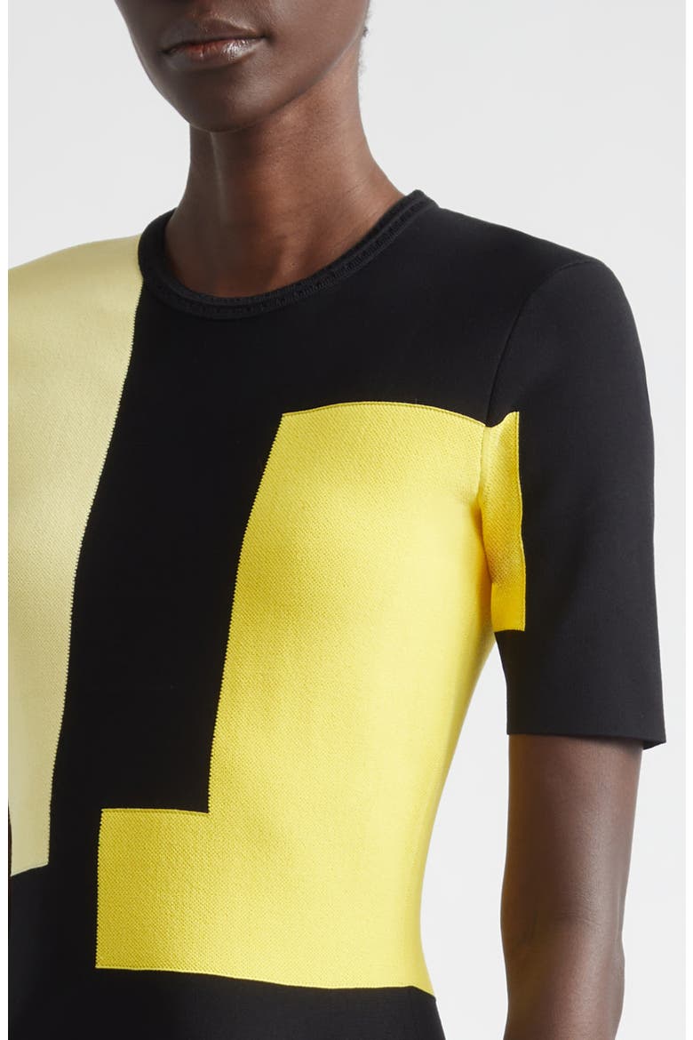 Collage Colorblock Jacquard Knit Fit & Flare Minidress, Alternate, color, BLACK
