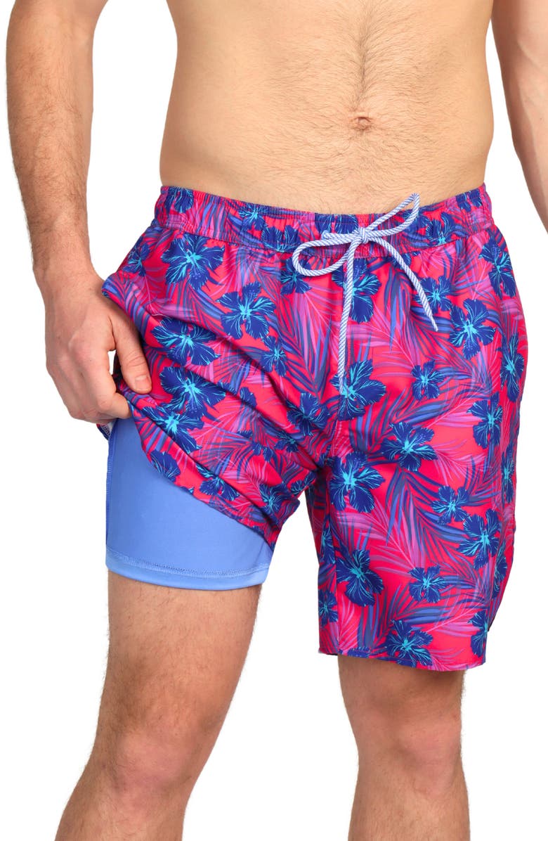 TailorByrd Hibiscus Bliss Swim Shorts, Alternate, color, Neon Pink