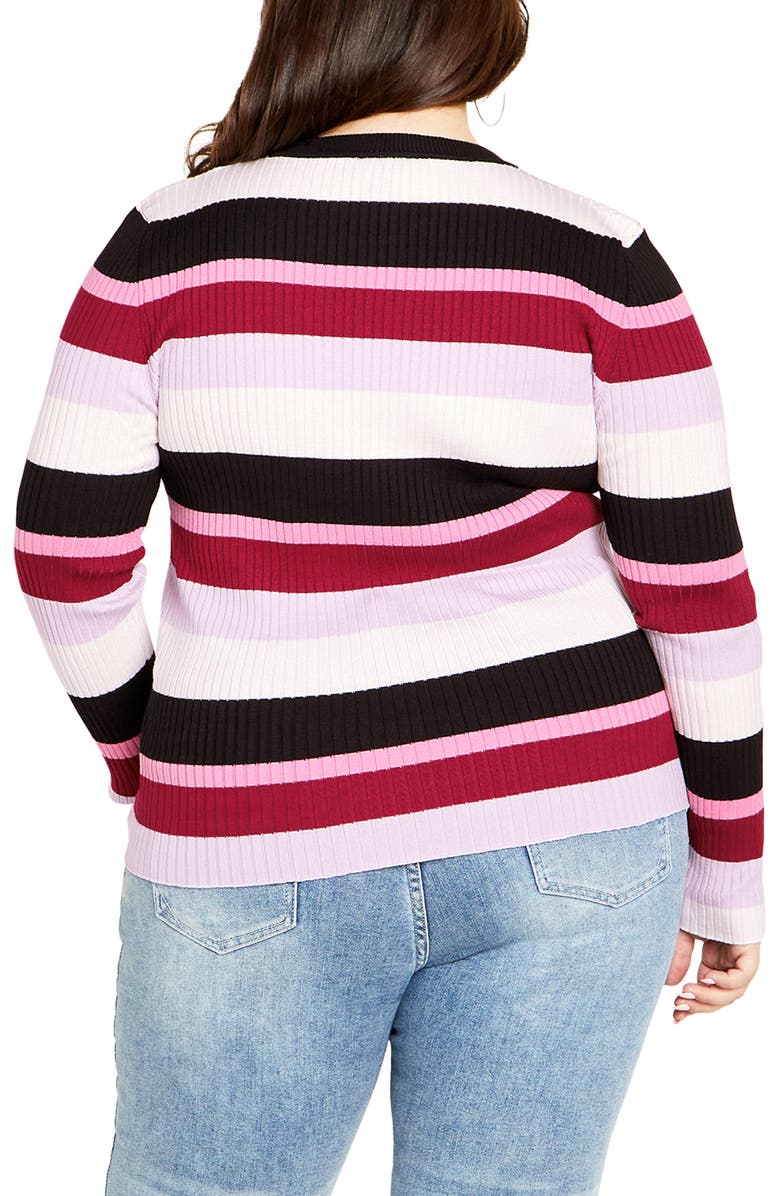 City Chic '70s Stripe Rib Sweater, Alternate, color, 