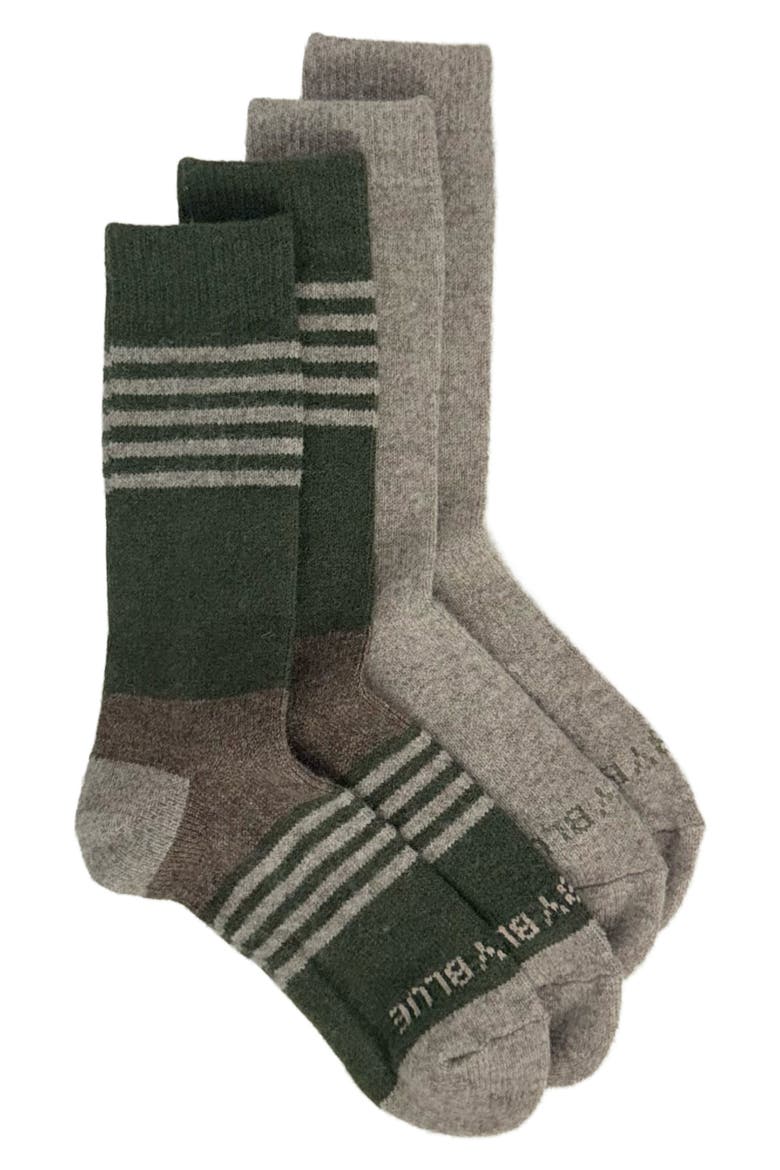 2-Pack Stripe Wool & Yak Blend Crew Socks, Main, color, KELP/PORTOBELLO HEATHER MUL1