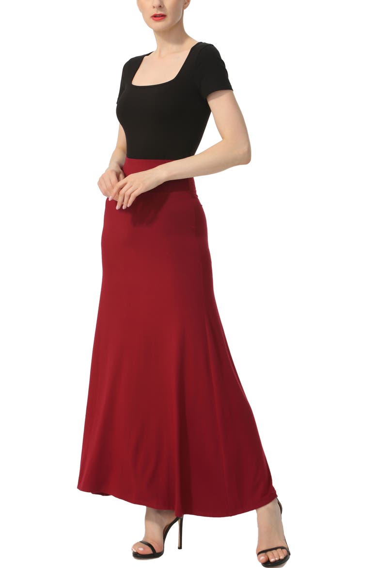 Women's Waist Ruched Maxi Skirt, Alternate, color, Wine