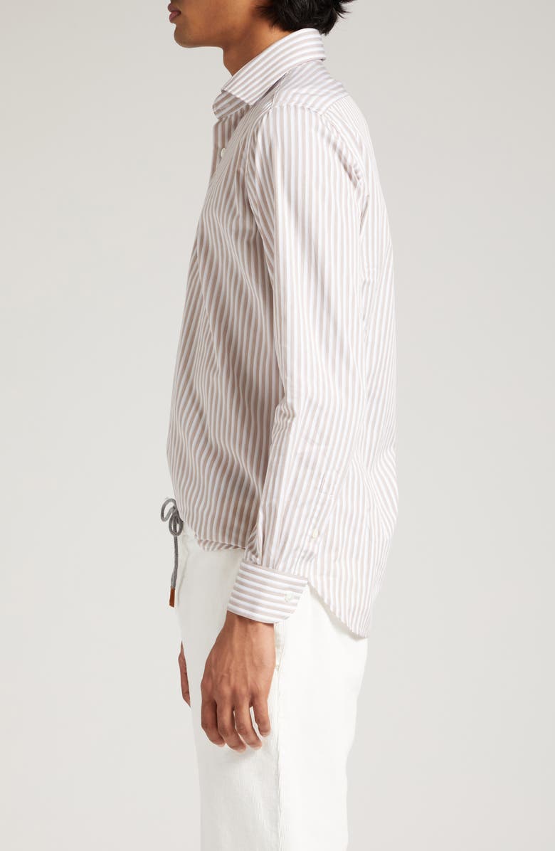 Eleventy Pinstripe Cotton Button-Up Shirt, Alternate, color, Sand