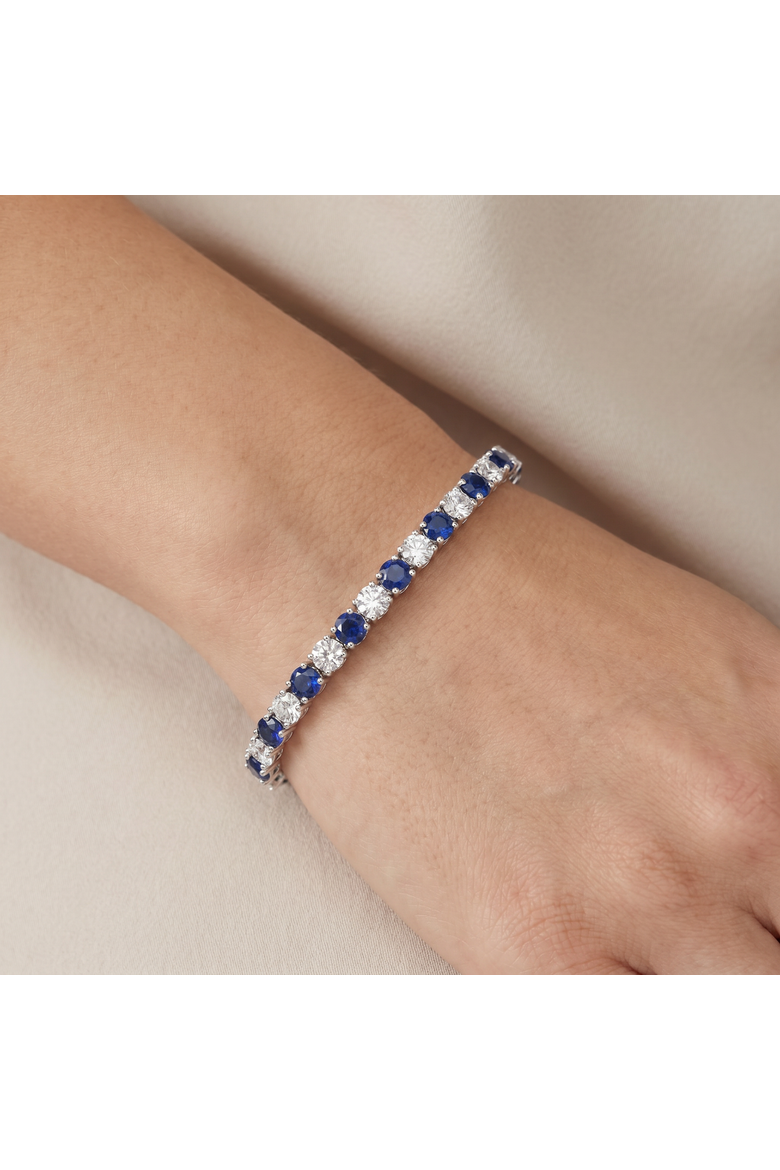 11.50Ct Blue Sapphire & Diamond Tennis Bracelet 7" 14k Gold Lab Grown, Alternate, color, 14k White Gold