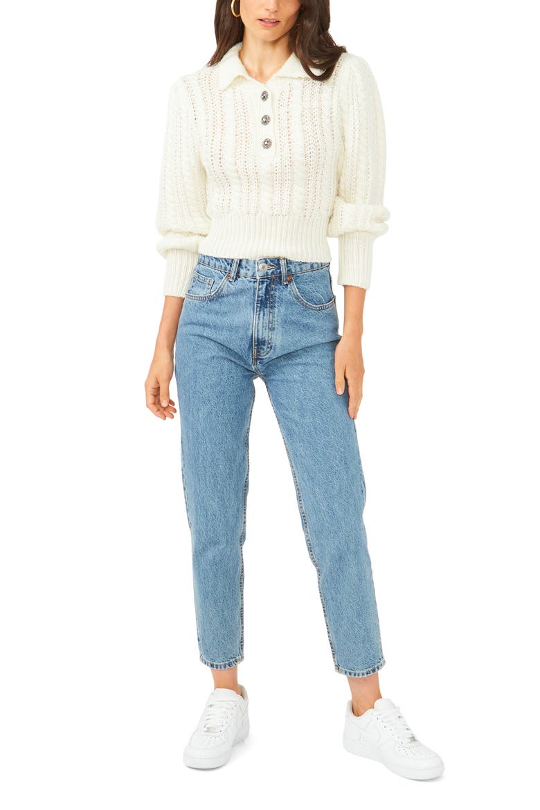 Crystal Button Sweater, Alternate, color, ANTIQUE WHITE