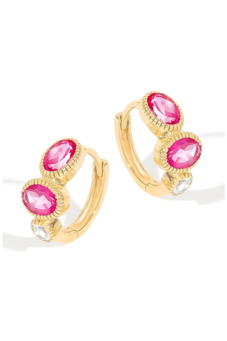 Gemstone Huggie Hoop Earrings, Alternate, color, PINK