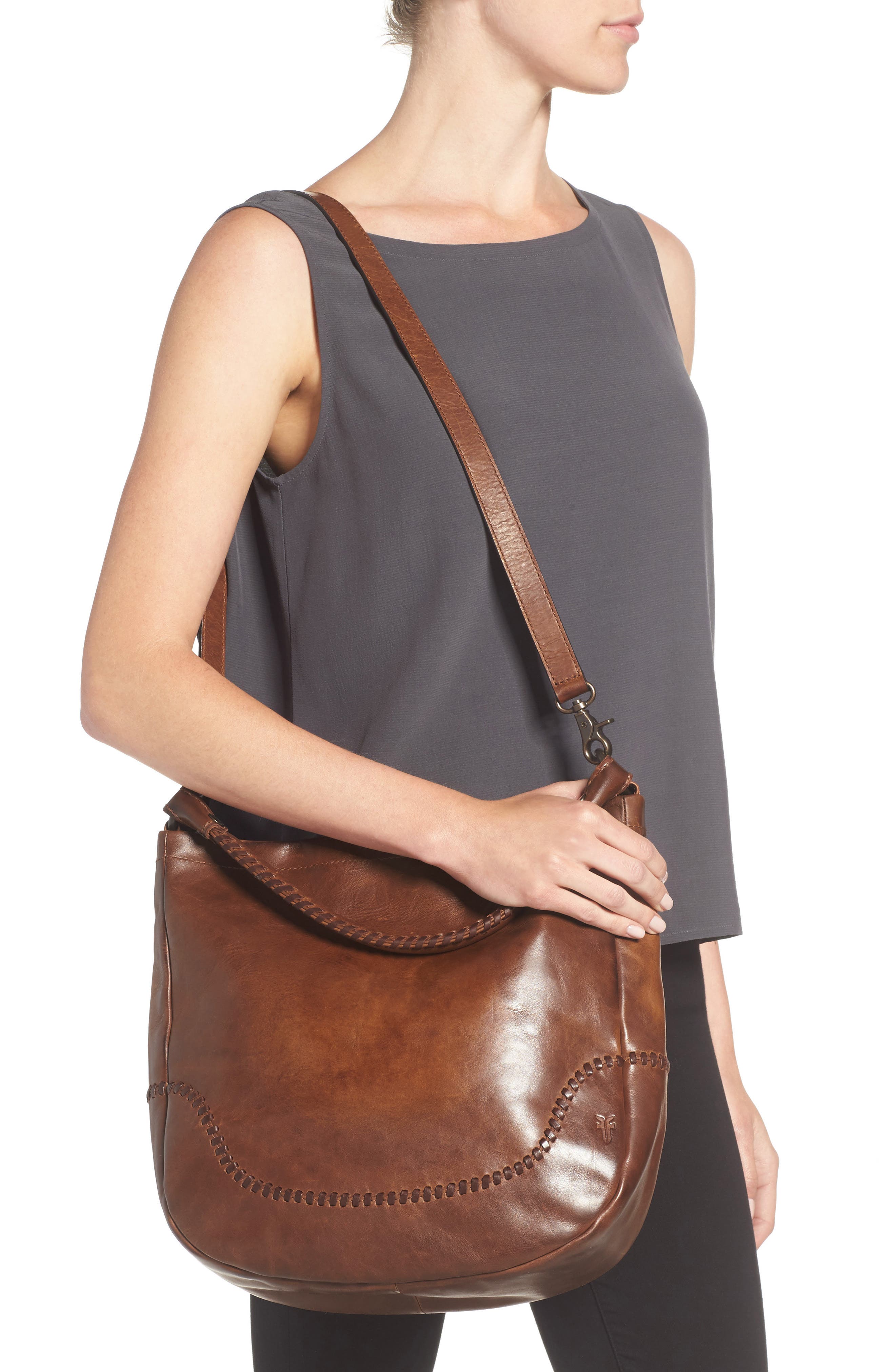 Frye Melissa Whipstitch Leather Hobo, Alternate, color, Cognac