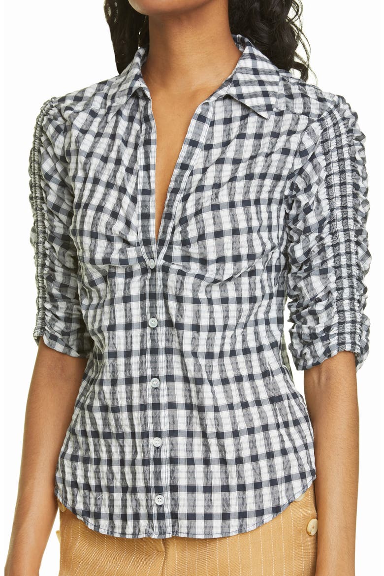 Porta Check Seersucker Shirt, Alternate, color, OFF WHITE/ NAVY