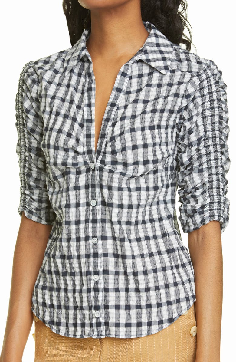 Veronica Beard Porta Check Seersucker Shirt, Alternate, color, 
