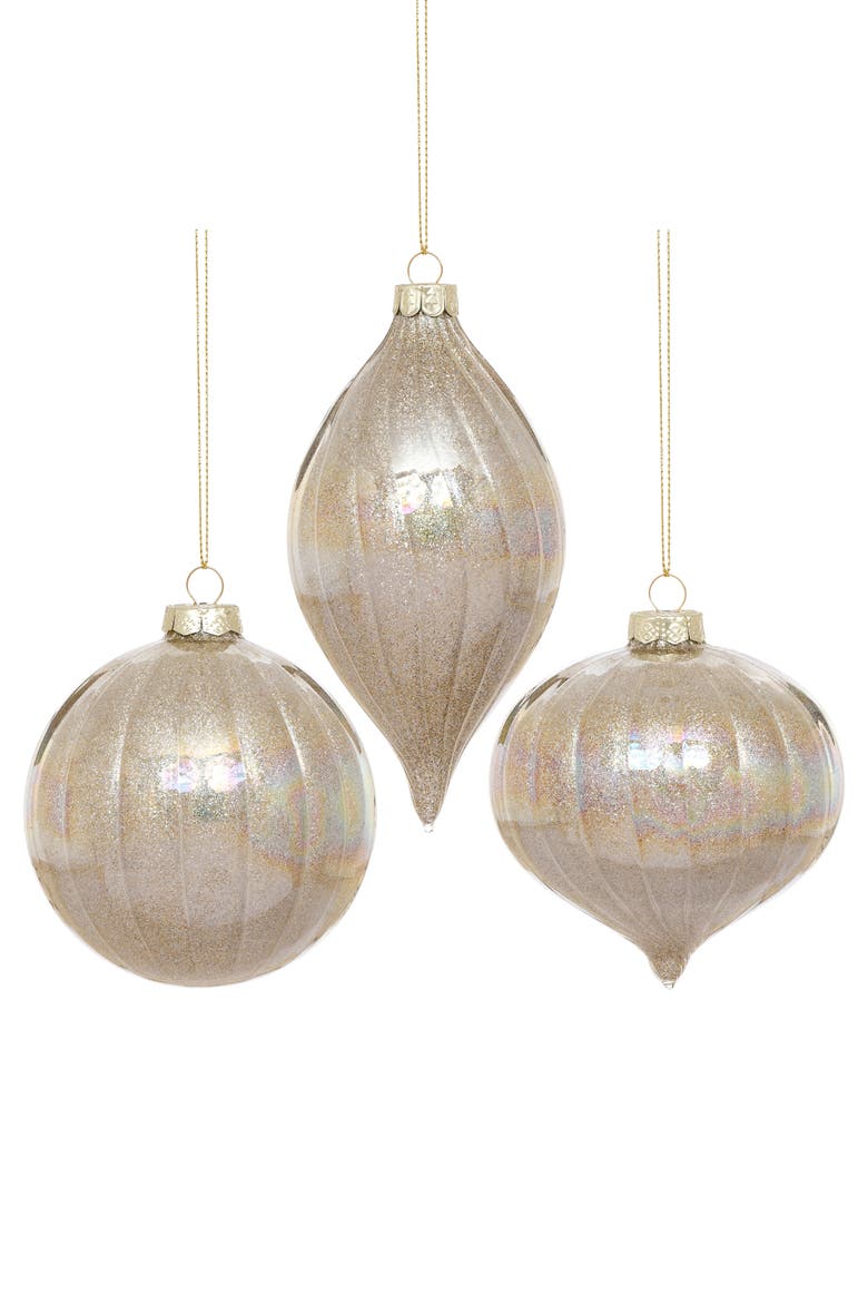 Iridescent Stripe Ornament, Box of 6, Main, color, Champagne Silver