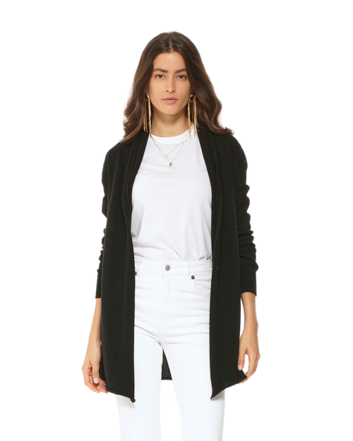 Monticelli Cashmere Long Open Front Pure Cashmere Cardigan In Black