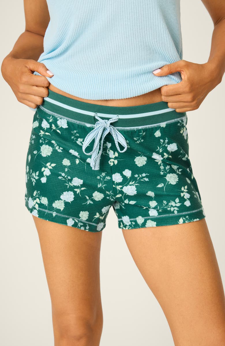 PJ Salvage Winter Land Floral Thermal Velour Pajama Shorts, Alternate, color, Dark Forest