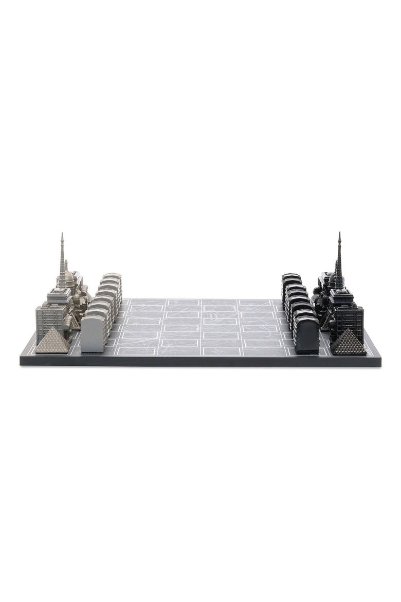 Chess Set Stainless Steel PARIS with Paris Map Board, Alternate, color, Black