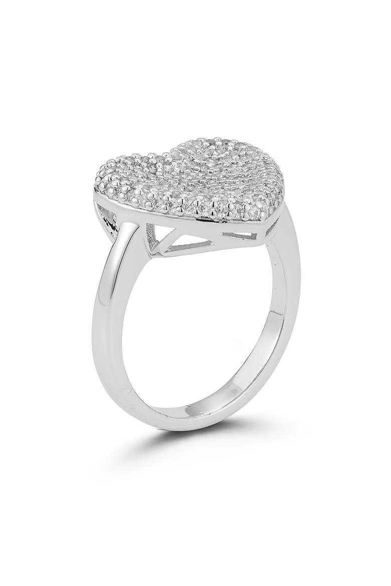 Pavé Cubic Zirconia Heart Ring, Alternate, color, SILVER