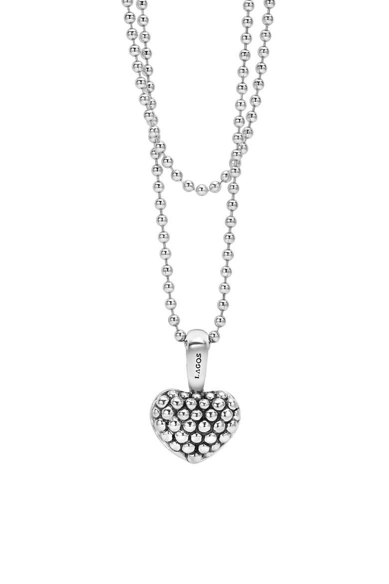 Sterling Silver Heart Long Strand Pendant Necklace, Main, color, MEDIUM BEADED HEART