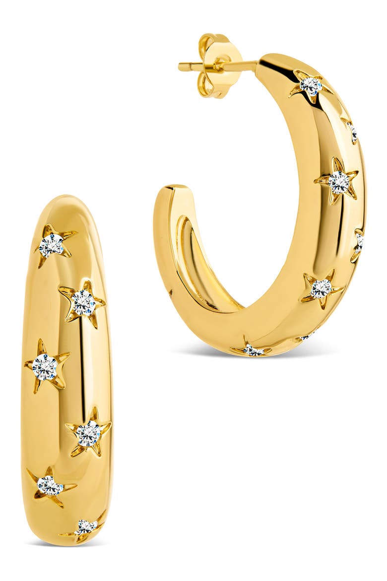 Cubic Zirconia Star Accent Hoop Earrings, Main, color, GOLD