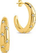 Sterling Forever Cubic Zirconia Star Accent Hoop Earrings