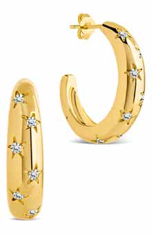 Sterling Forever Cubic Zirconia Star Accent Hoop Earrings