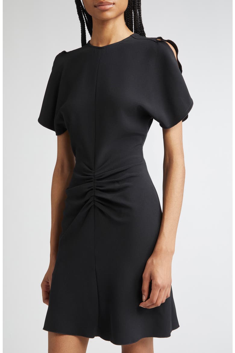 Gathered Waist Satin Minidress, Alternate, color, BLACK