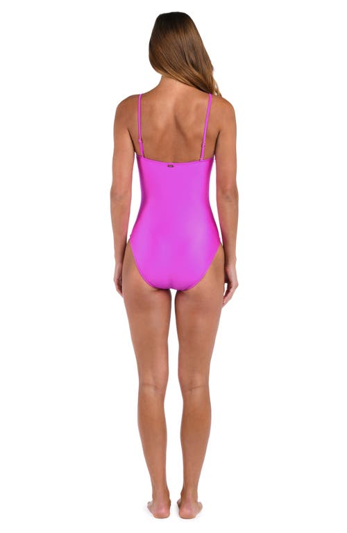 L Agence L'agence Aubrey Ruched Shimmer One-piece Swimsuit In Orchid