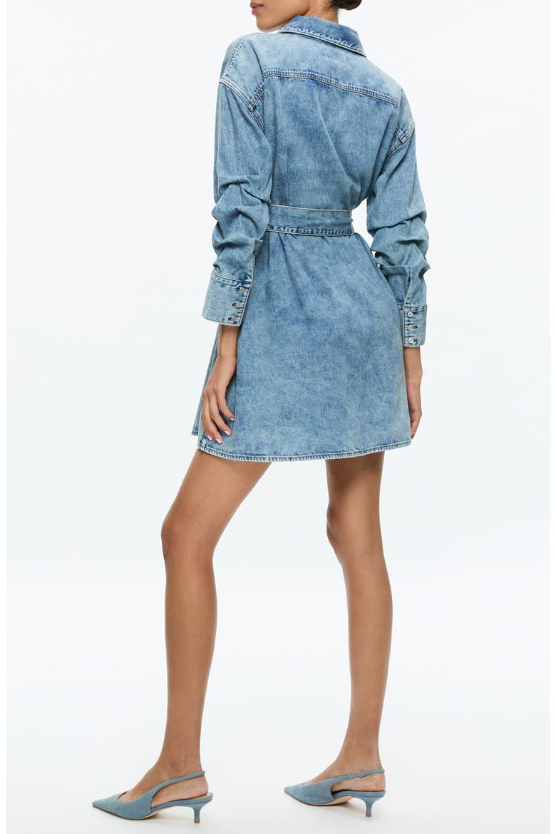 Brigita Ruched Sleeve Denim Mini Shirtdress, Alternate, color, HARLOW VINTAGE BLUE