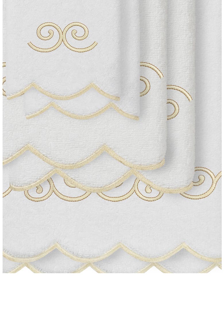 6-Piece Symmetra Embroidered Turkish Cotton Towel Set, Alternate, color, WHITE/ BEIGE