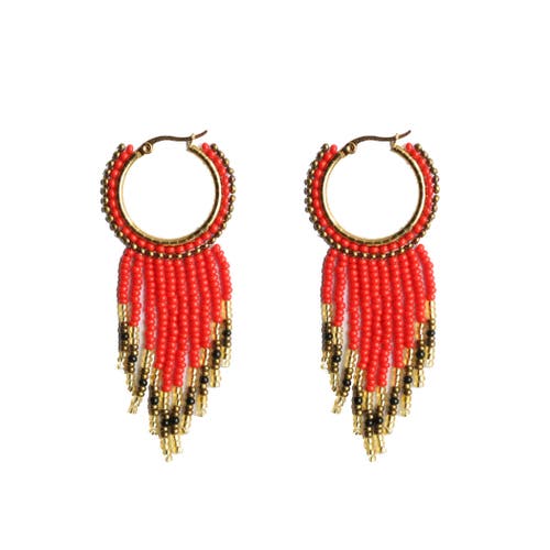 Fosterie Fire Fringe Embera Earrings In Red