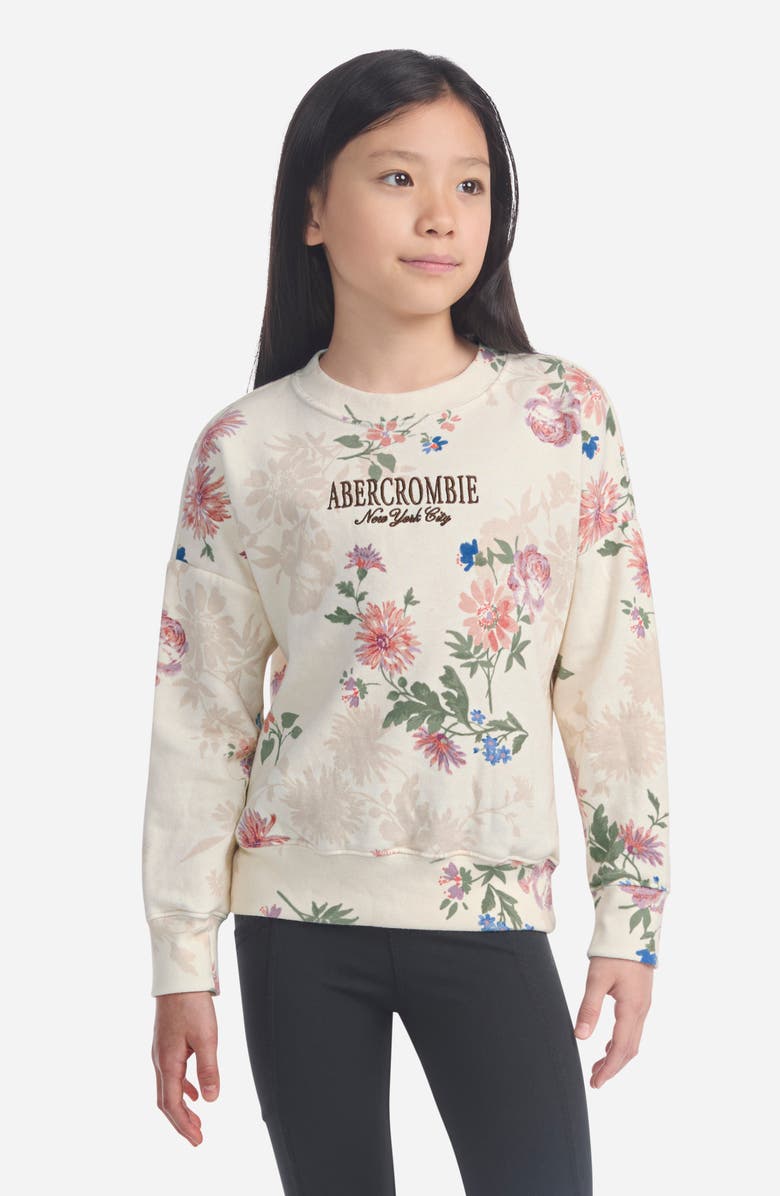 abercrombie kids Kids' Floral Cotton Blend Fleece Sweatshirt, Alternate, color, Buttercream