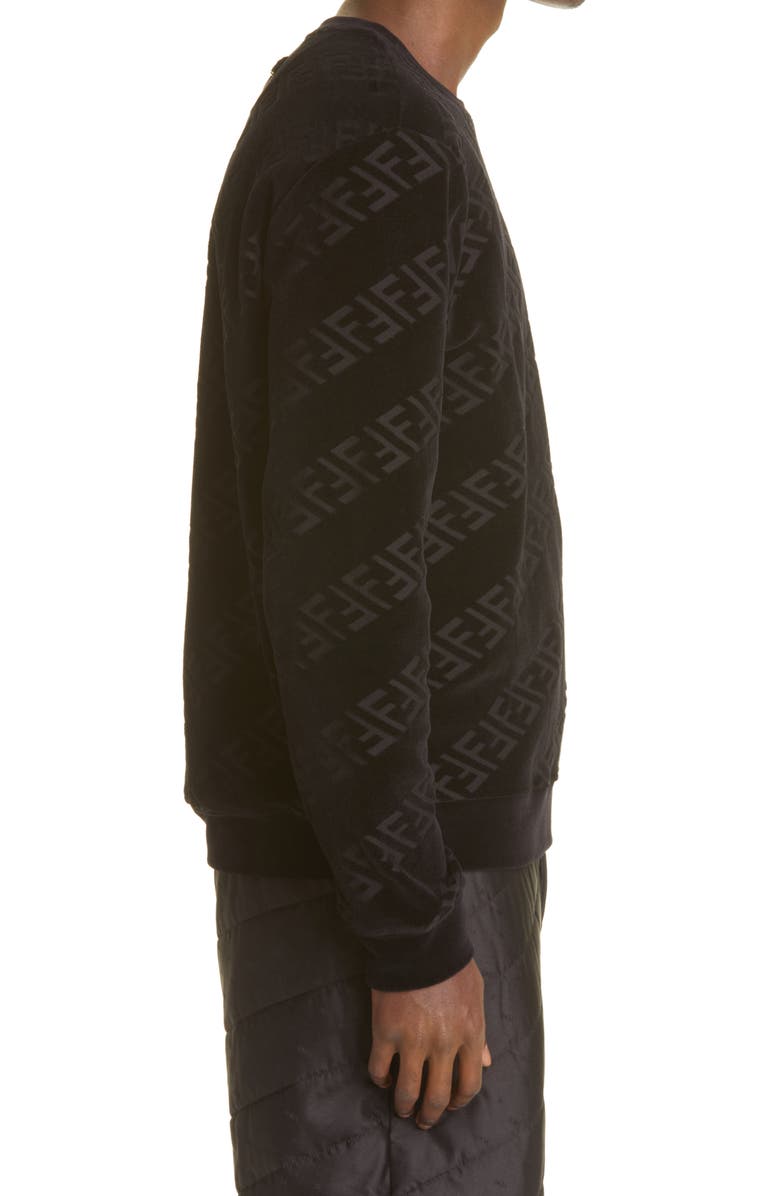 Fendi FF Logo Velvet Sweatshirt, Alternate, color, 