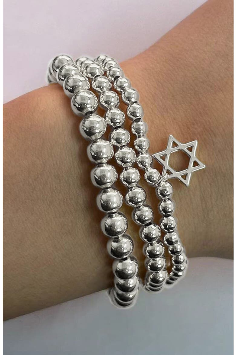 Nessa Star of David 3-Pack Beaded Bracelets, Alternate, color, SILVER