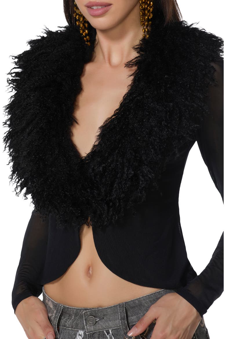Nymia Faux Fur Collar Cardigan, Alternate, color, NOIR