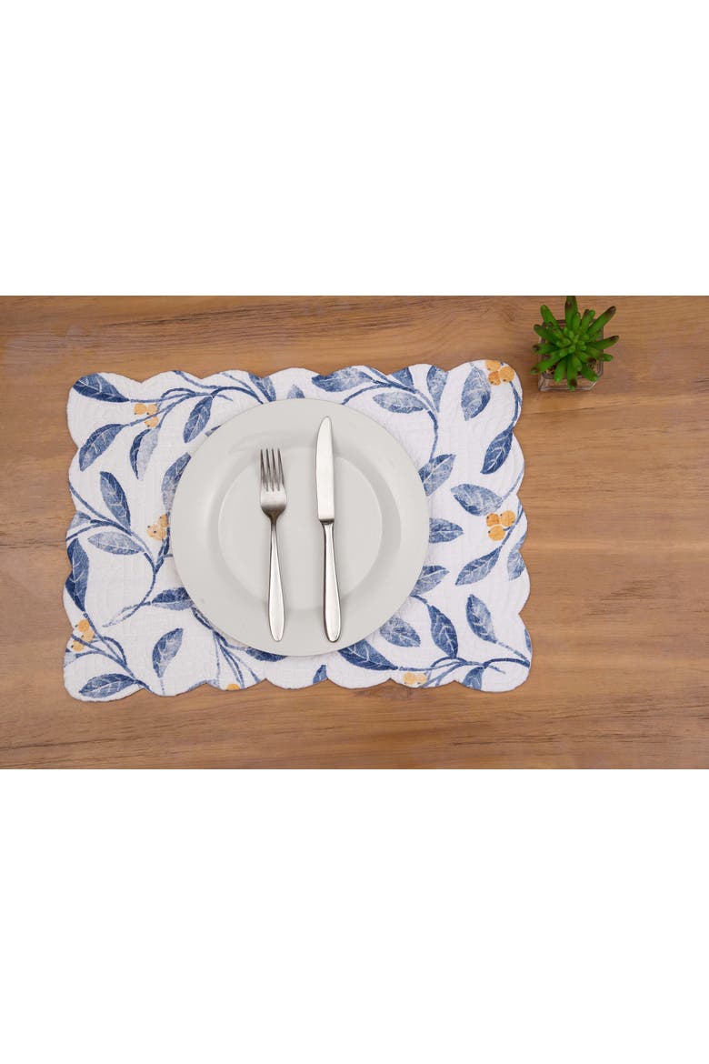 Laurelwood 100% Cotton Quilted Set of 6 Placemats 13" x 19", Alternate, color, Blue