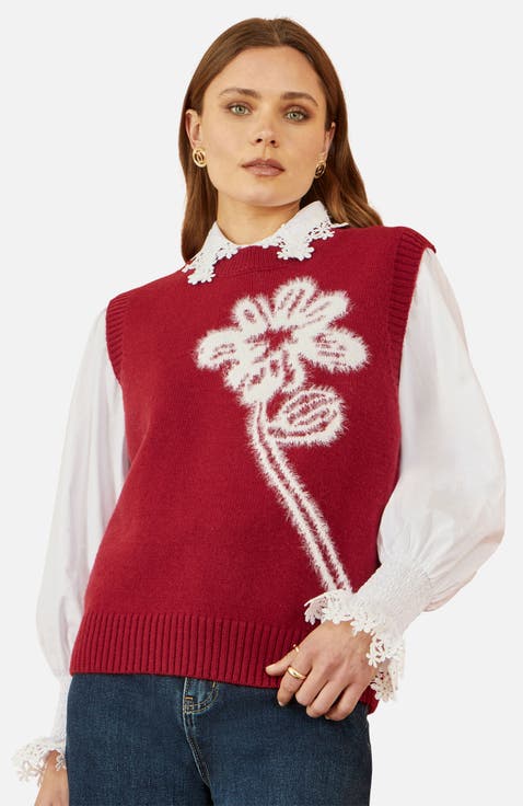 Knitted Flower Sleeveless Sweater Vest