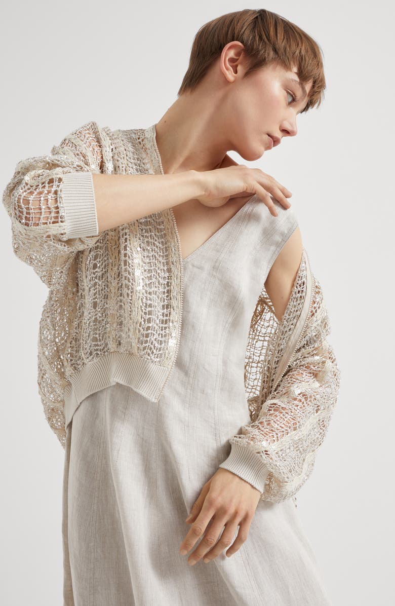 Brunello Cucinelli Dazzling Net Embroidery bomber, Alternate, color, 